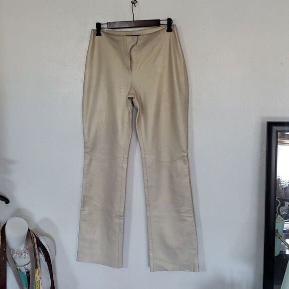 Vintage Express Gold Leather Boot Cut or Straight Leg Pants Size 6 - Picture 1 of 12